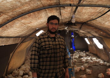 Mohammad from Syria has established his own poultry farm despite the ongoing conflict 